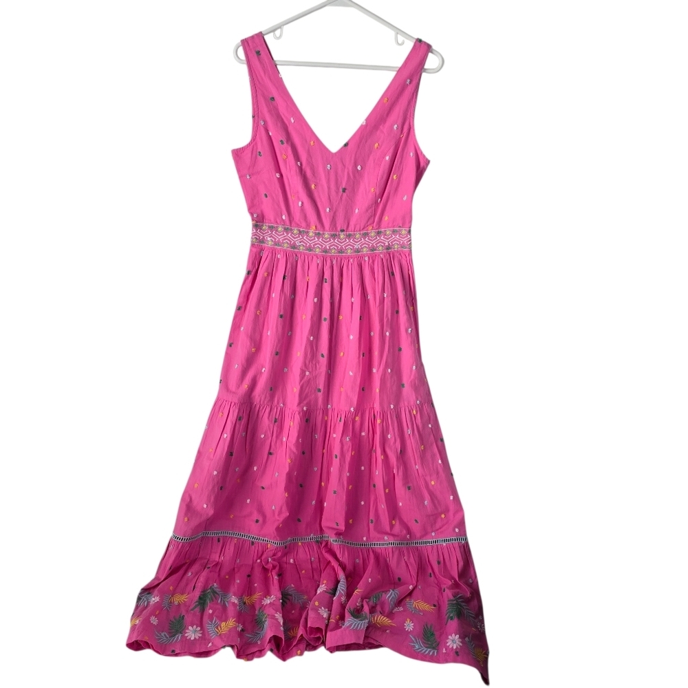 Crown & Ivy Pink Clip Sleeveless Tie Back Cotton Embroidered Maxi Sun Dress 4